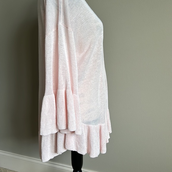 NEW Ann Taylor Pink Ruffle Open Cardigan Lightweight Linen Blend Sweater - Picture 4 of 11